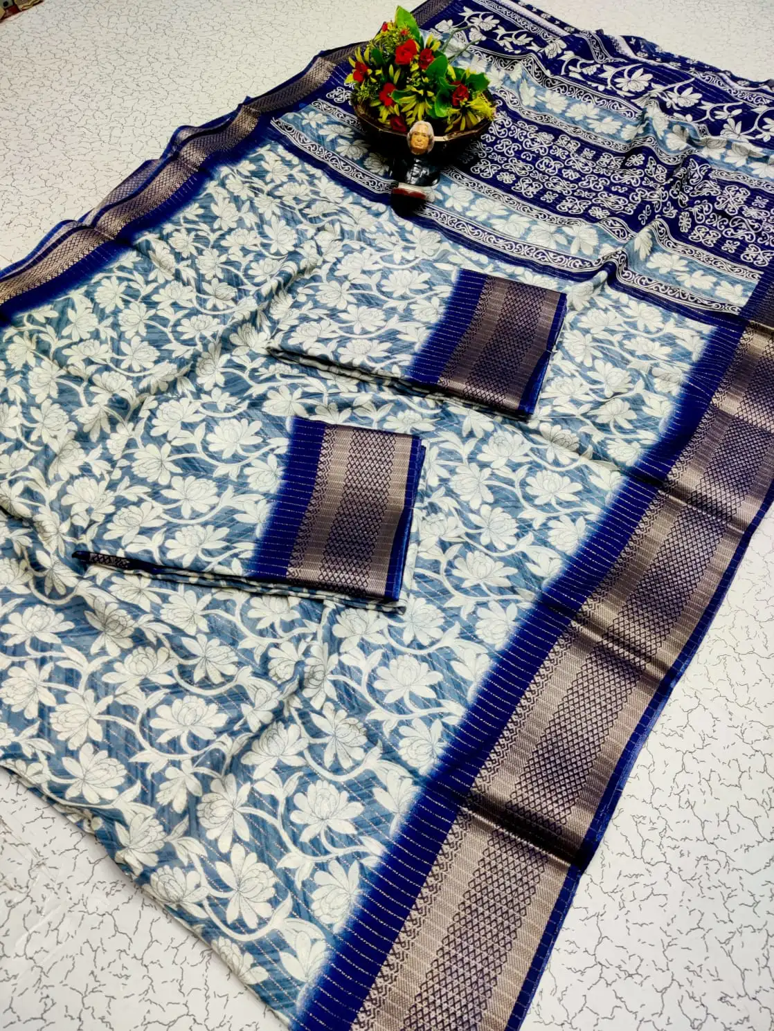 Lotus Jaal Print Zari Semi Silk Saree